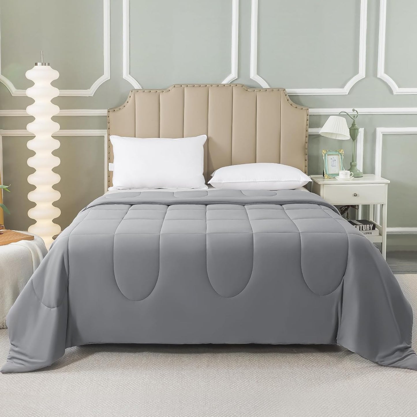 HYLEORY Cooling Comforter Twin Size - Summer Cooling Blanket for Hot Sleepers/Night Sweats, Double-Sided Cold Touch Silky Ice Comforters, Breathable Lightweight Beddings, Cool Gray, 68"x90"