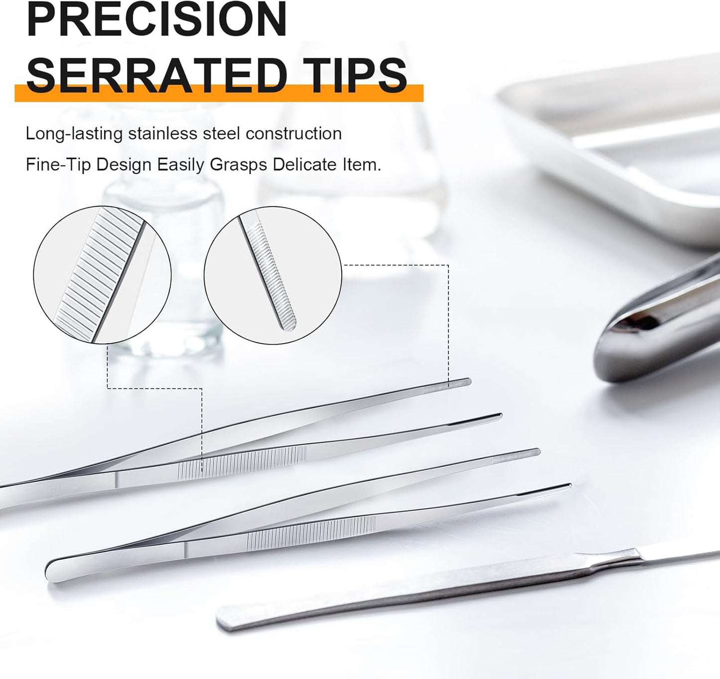 Yaomiao 4 Packs 10 Inch 12 Inch Bar Tweezers Silver Long Garnish Tongs Stainless Steel Kitchen Cooking Tongs Tweezers for Food Cocktail Korean BBQ Bartender Chef, Multi-use