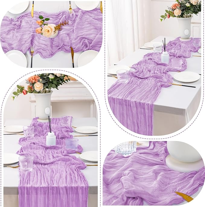 12 Pack Lavender Table Runner 10FT Cheesecloth Table Runner 21 x 120 inch Boho Gauze Cheese Cloth Table Runner Rustic Sheer Table Runner for Party Wedding Bridal Baby Shower Birthday Table Decor
