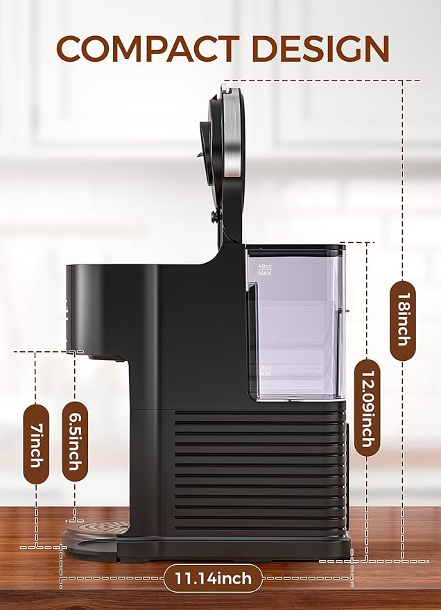 COWSAR Single Serve Coffee Maker, K Cup Coffee Brewer for Capsule and Ground Coffee, Commercial Coffee Machine with 40 Oz Water Tank, 5 Brew Sizes Up To 14 Oz, Ideal for Home/Office, Black