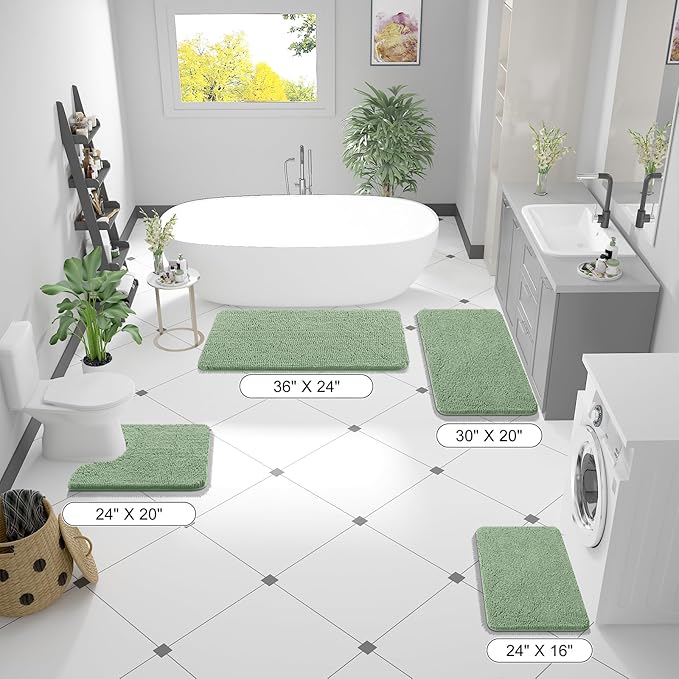 OLANLY Bathroom Rugs 59x24, Extra Soft Absorbent Chenille Bath Rugs, Rubber Backing Quick Dry, Machine Washable Bath Mats for Bathroom Floor, Tub and Shower, Home Decor Accessories, Sage Green
