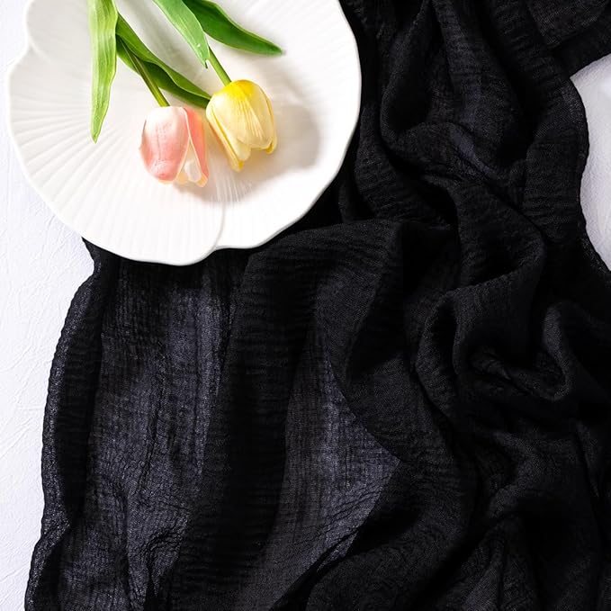 Socomi 6pcs Black Cheesecloth Table Runner Fall Thanksgiving Gauze 120 Inch Rustic Boho Cheese Cloth Runner for Wedding Party Baby Bridal Shower Centerpiece Decoration Holiday Home Decorations