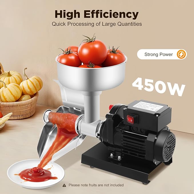 Electric Tomato Sauce Maker, 450W 110V Tomato Juicer Tomato Processor Stainless Steel Vegetables & Fruits Grinder for Homemade Tomato Sauce Strawberry Jam Blueberry Puree Healthy