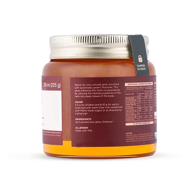 TWO BROTHERS ORGANIC FARMS Amorearth Natural A2 Cultured Shatavari Ghee, Desi Gir Cow, Cultured And Handmade 250 ml (Pack Of 1)