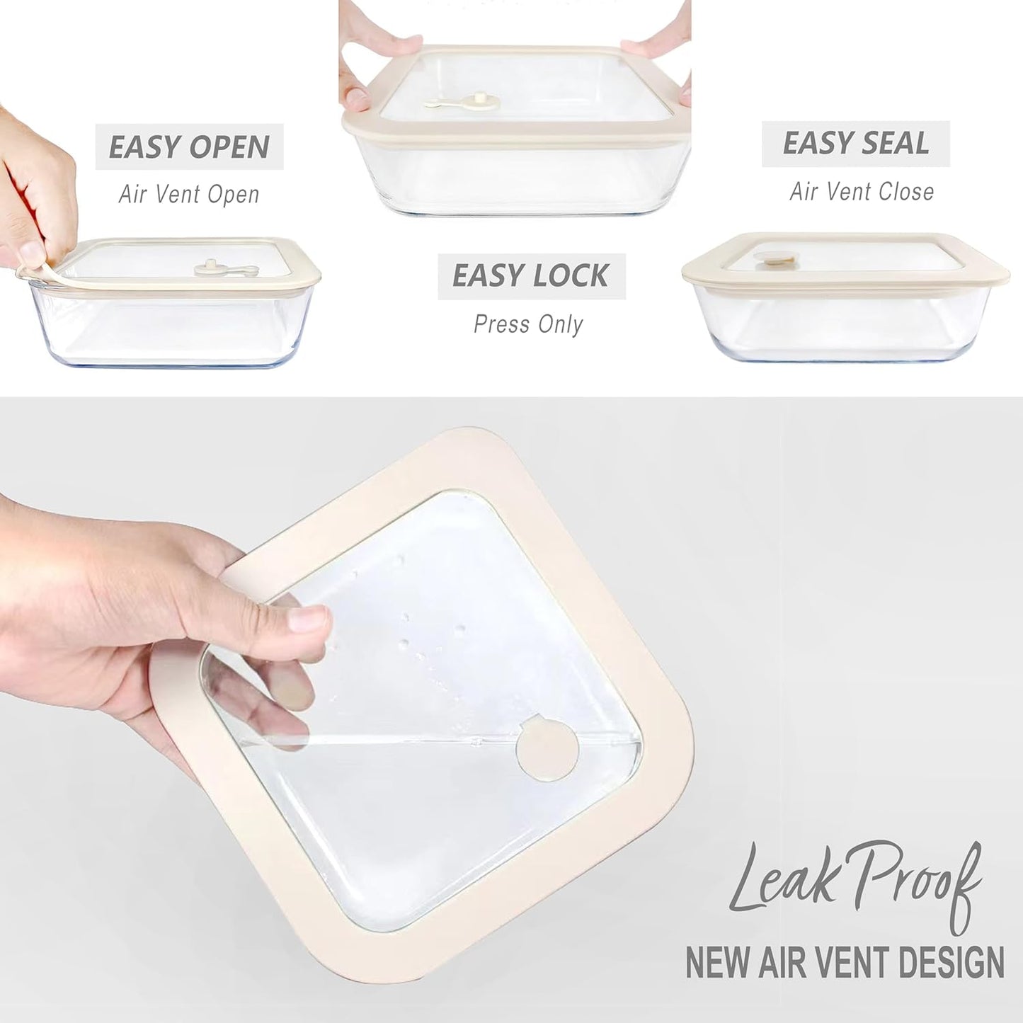 Urban Green Glass Food Container Set with Glass Lid, 3 Pack, Food Storage Containers Set, Airtight, LeakProof, 100% Plastic Free, Meal Prep Containers (White Color)