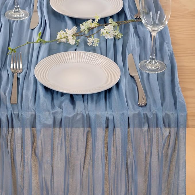 MLMC 12 Pack Dusty Blue Table Runner 10ft Boho Gauze Cheesecloth Table Runner 35x120 Inches Rustic Cheese Cloth Centerpiece for Wedding Bridal Shower Baby Shower Party Decor