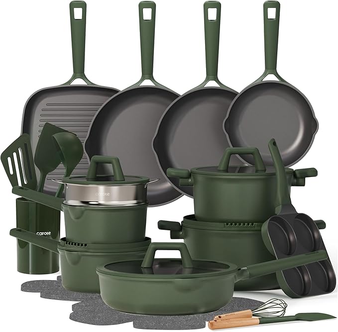 CAROTE 31PCS Pots and Pans Set, Nonstick Cookware Set Kitchen Non Stick Induction Cookware Non-toxic Granite Cooking set