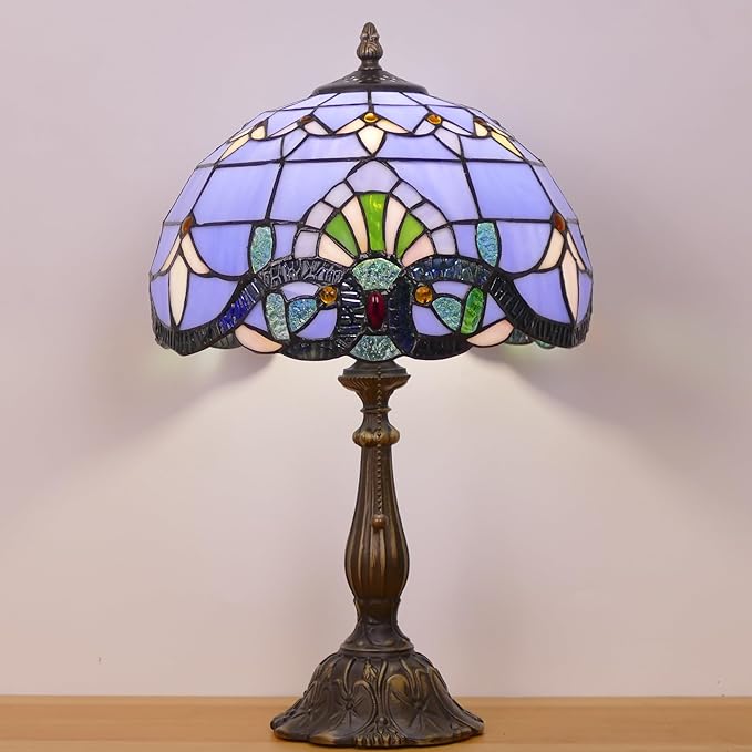 Tiffany Lamp Stained Glass Table Lamp Antique Bedside Reading Light W12H19 Inches (Baroque)