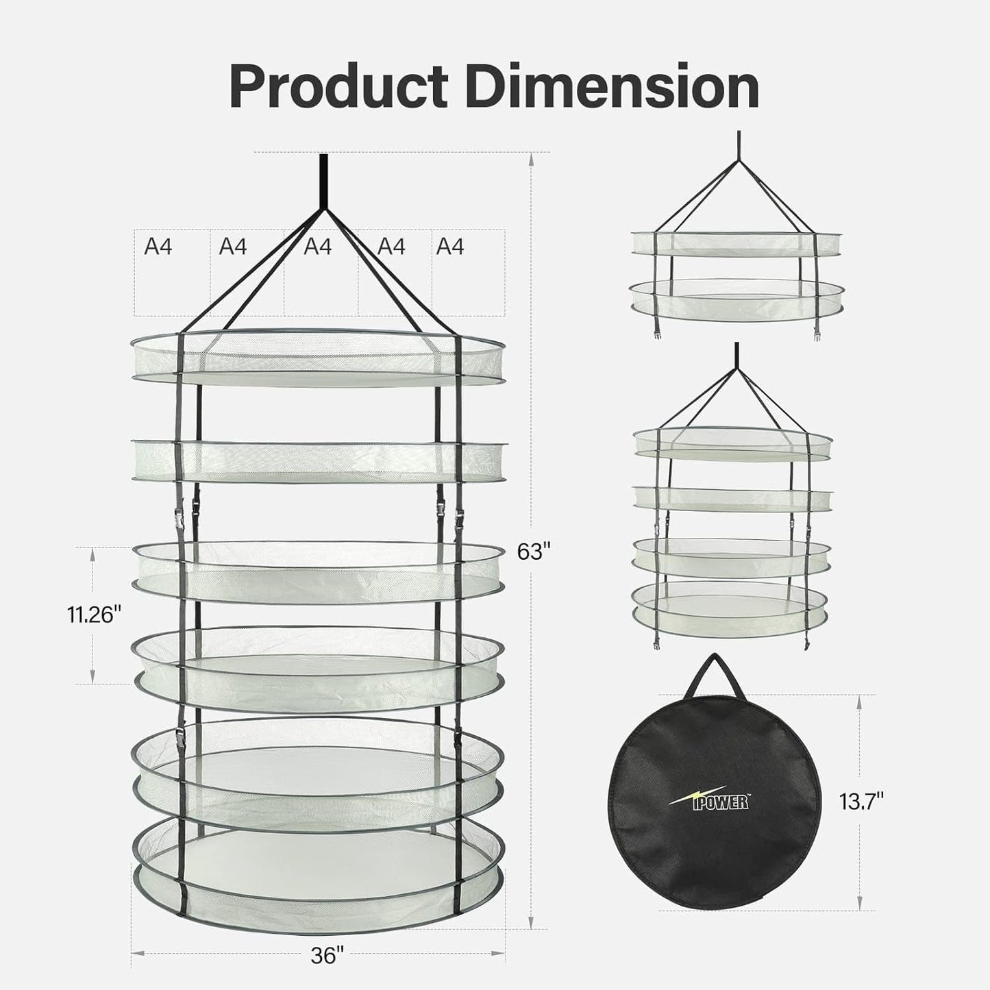 Simple Deluxe 6 Layer 36'' Herb Drying Rack with Hook, Detachable Design Hanging Dry Mesh Folding Basket Dryer for Clothes, Herbs