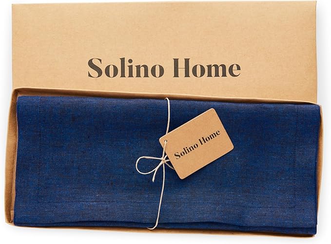 Solino Home Linen Table Runner 90 Inches Long - Athena, 100% Pure Linen Royal Blue 14 x 90 Inch Table Runner for Dining, Holiday, Winter, Christmas, New Year