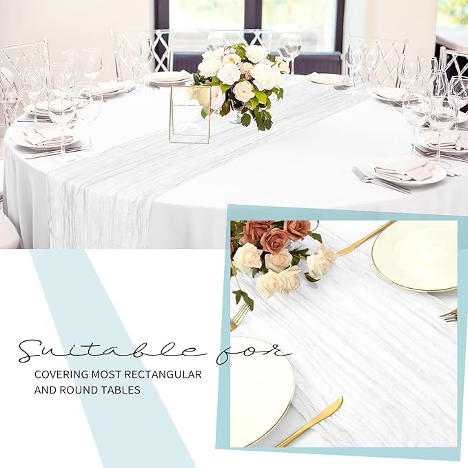 12 Pack Cheesecloth Table Runner 20 x 120 inch Cheese Cloth Table Runner Bulk,Romantic Boho Sheer Gauze Fabric Table Runners for Wedding Reception,Party,Bridal Shower Table Decor(White)