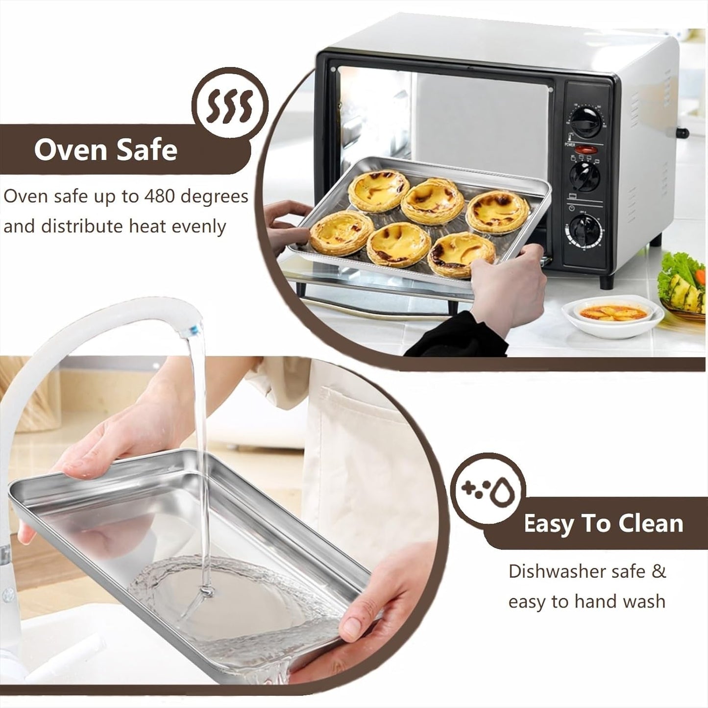 Cookie Sheets for Baking, Stainless Steel Baking Sheet Cookie Sheet, 10/12 Inch Toaster Oven Pans Set of 2, Dishwasher Safe & Mirror Finish & Rust Resistant