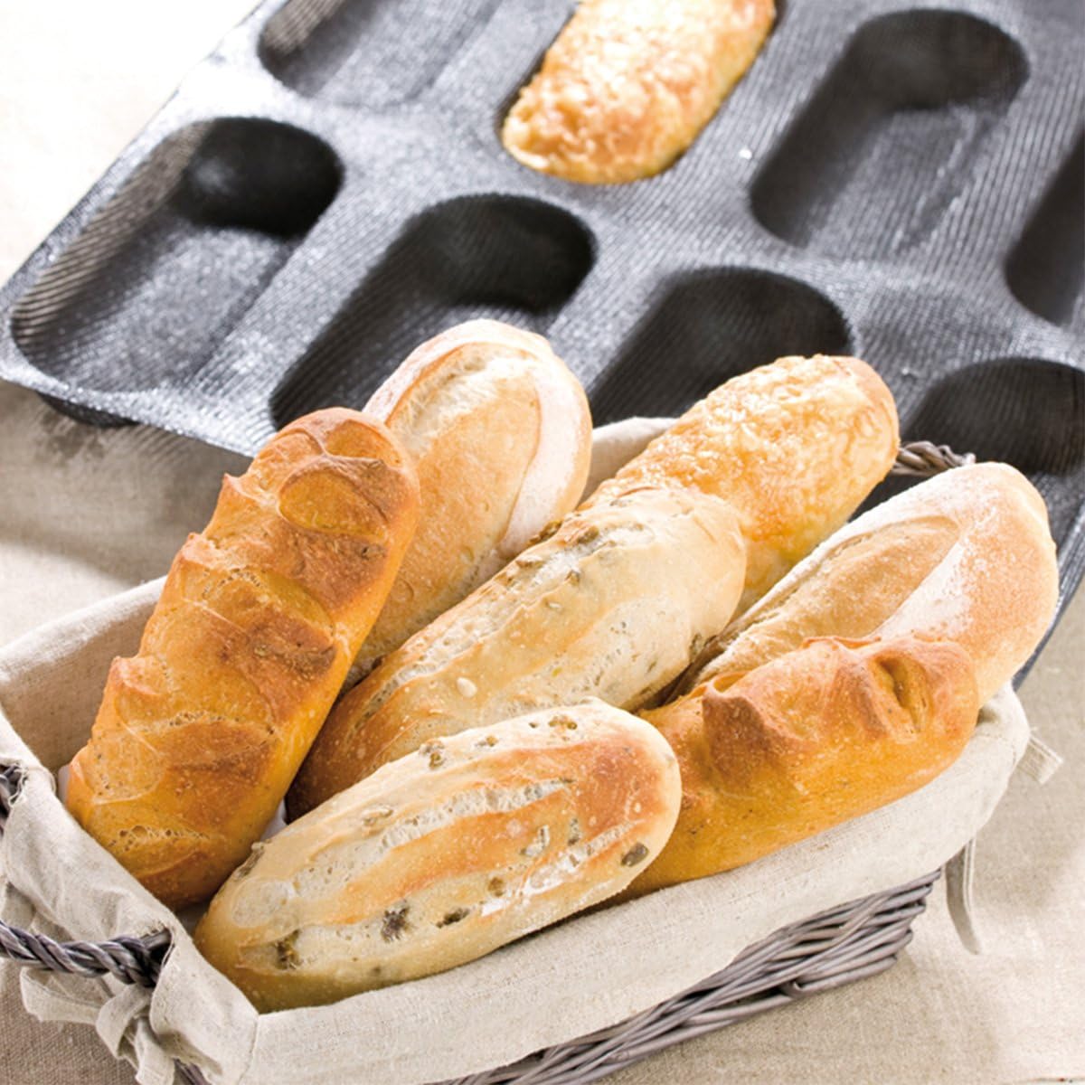 Bluedrop Silicone Baby Sandwich Forms Hot Dog Bread Molds Eclair Sheets Non Stick Bakery Trays Rolls Baking Sheets 12 Caves 6.5 Inch