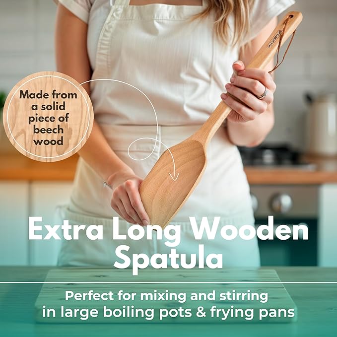 Extra Long Wooden Spatula - 18-inch Heavy Duty Stir Paddle for Cooking in Big Pots - Big Cooking Spoon For Cajun, Brewing, Grill, Mixing, Stirring - Solid Natural Hard Wood Large Spatula