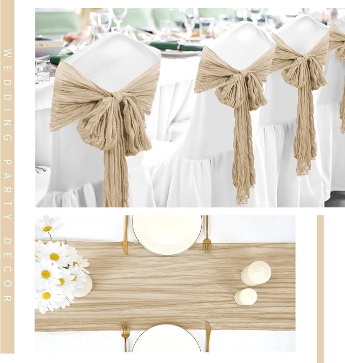 12 Pack Cheesecloth Table Runner 20 x 120 inch Cheese Cloth Table Runner Bulk,Romantic Boho Sheer Gauze Fabric Table Runners for Wedding Reception,Party,Bridal Shower Table Decor(Beige)