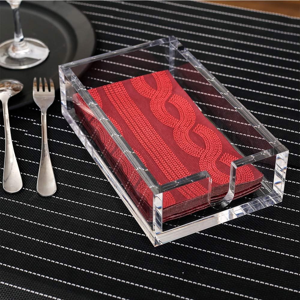 CY craft Acrylic Guest Towel Napkin Holder,Clear Bathroom Paper Hand Towels Storage Tray Modern Buffet Napkin Caddy,Fancy Flat Napkin Holders For Kitchen or Dining Room,9.5 x 5.5x 2.6 Inch,Pack of 1