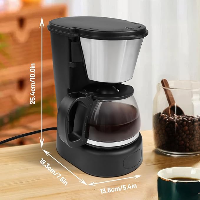 5 Cup Drip Coffee Maker One-Touch Anti-Drip Coffee Machine with Reusable Filter Carafe Auto Keep Warm Plate Spoon Coffee Pot Suitable for Home Use 110V