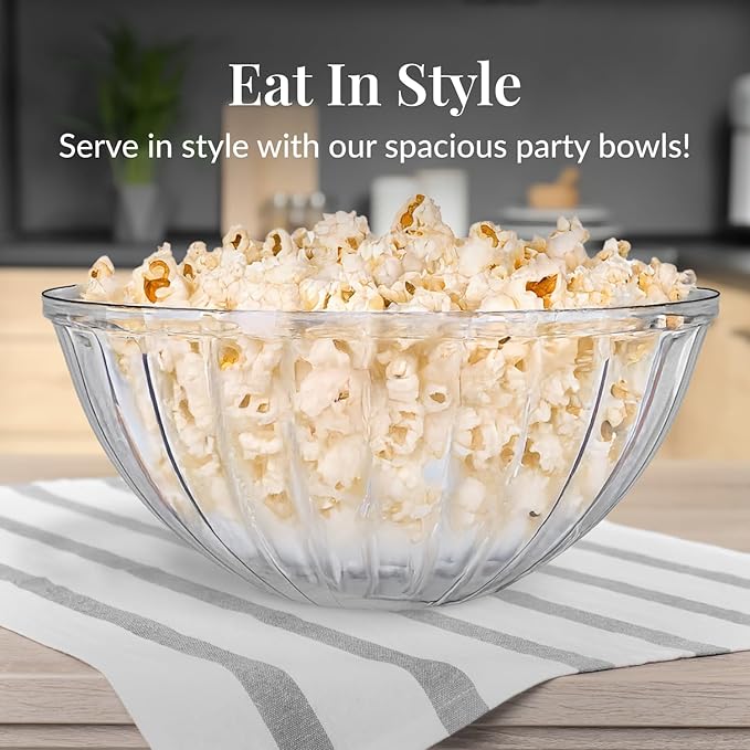 Prestee 12 Pack Clear Plastic Serving Bowls - 48 Oz Round Reusable and Disposable Bowls for Parties and Events - Sturdy and Durable Plastic Bowl for Serving Food, Salads, Snacks, Chips, and Candies