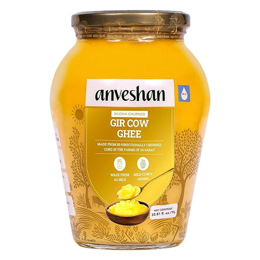 Anveshan A2 Gir Cow Ghee Clarified Butter 33 Fl. Oz/1000mL | Grass-Fed | Pasture-Raised | Gut Friendly | Keto Friendly | High Smoke Point | Sustainably Sourced | Casein Free