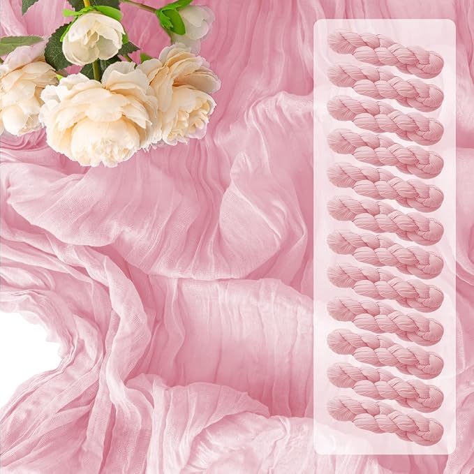 12 Pack Pink Table Runner 10FT Cheesecloth Table Runner 21 x 120 inch Boho Gauze Cheese Cloth Table Runner Rustic Sheer Table Runner for Party Wedding Bridal Baby Shower Birthday Table Decor