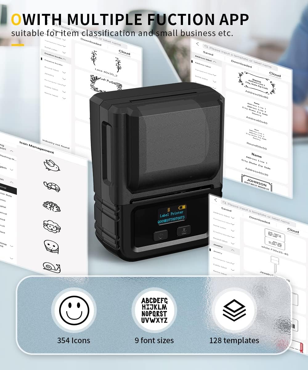 Phomemo M120 Label Maker, 2 Inch Bluetooth Thermal Label Printer with 3 Rolls Thermal Label(4030/4030/5030mm), Label Maker Machine for Small Business, Barcode, Address, Sticker Printer for Phone & PC