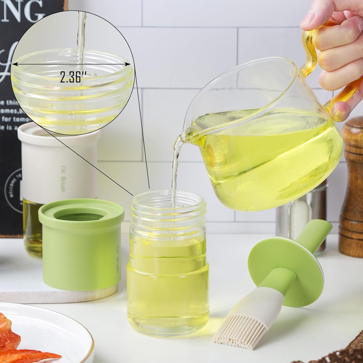 3 Pack Oil Bottle With Brush 300ml/10oz - Glass Oil Dispenser for Kitchen Cooking, BBQ Sauce, Vinegar - Basting Bottle With Silicone Brush