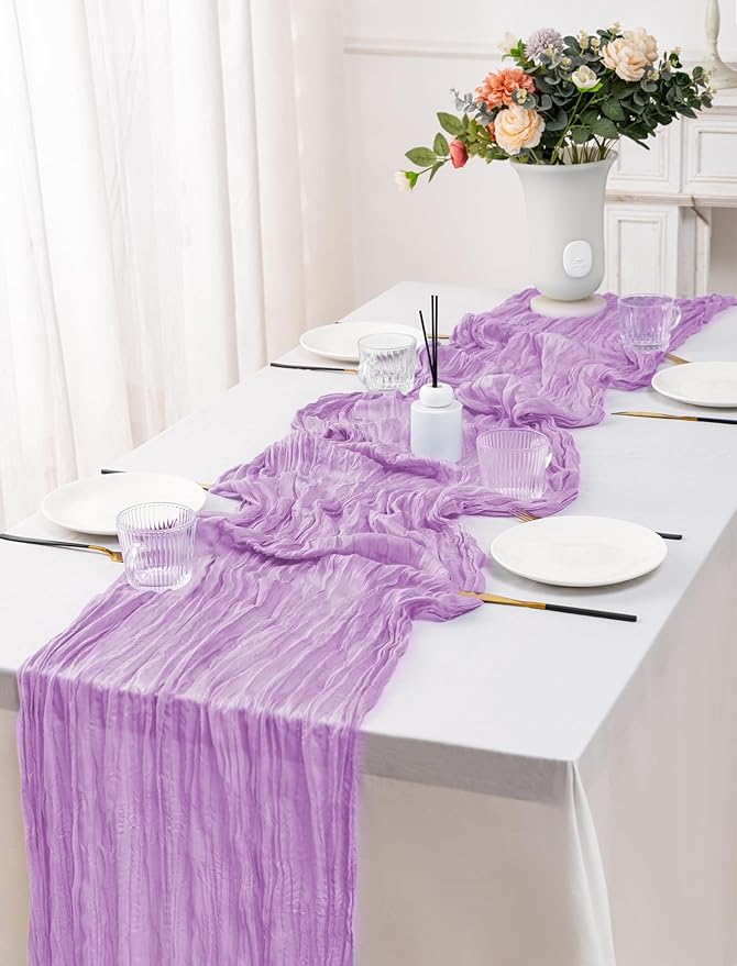12 Pack Lavender Table Runner 10FT Cheesecloth Table Runner 21 x 120 inch Boho Gauze Cheese Cloth Table Runner Rustic Sheer Table Runner for Party Wedding Bridal Baby Shower Birthday Table Decor