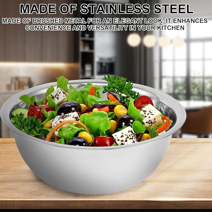 Stainless Steel Mixing Bowls Set of 5, Small Metal Mixing Bowl for Baking, Prepping, Cooking and Serving, Salad, Vegetables,Sizes 9.4" 8.6" 7.8" 6.3" 5.5" (Lid not Included) (set of 5)