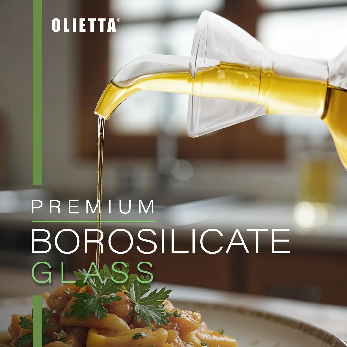 Olive Oil Dispenser Bottle Borosilicate Glass - Non Drip Oil Dispenser for Kitchen, Leak Proof Vinegar Drizzler Cruet, Easy Clean, 17 Ounces, Modern