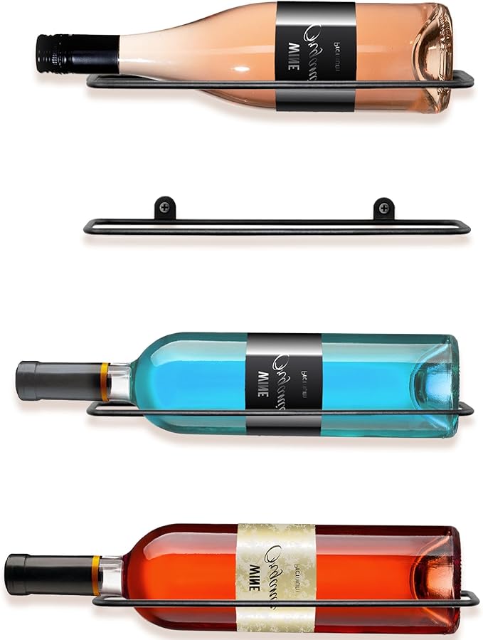 FLstudio Wall Mounted Wine Rack: 4 Bottle Wall Mount Wine Rack for Wine Bottles Display and Storage - Metal Wall Wine Bottle Organizer Holder for Wine Cellar Home Kitchen Bar Decor