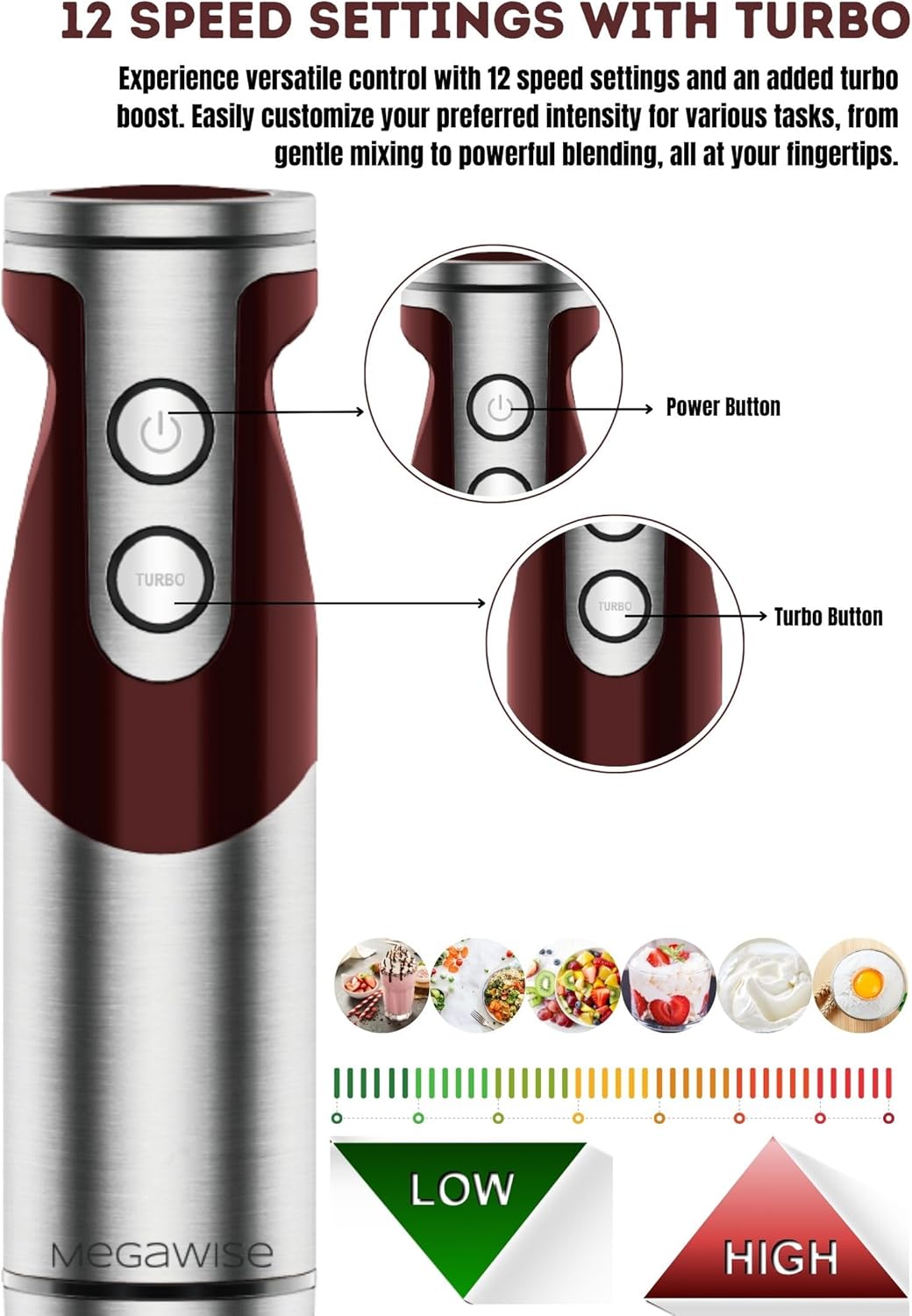 3- in-1 Immersion Hand blender, Powerful MOTOR & Stainless Steel Stick Blender, 4 Sharpe Blades with Whisk, Milk Frother Attachments