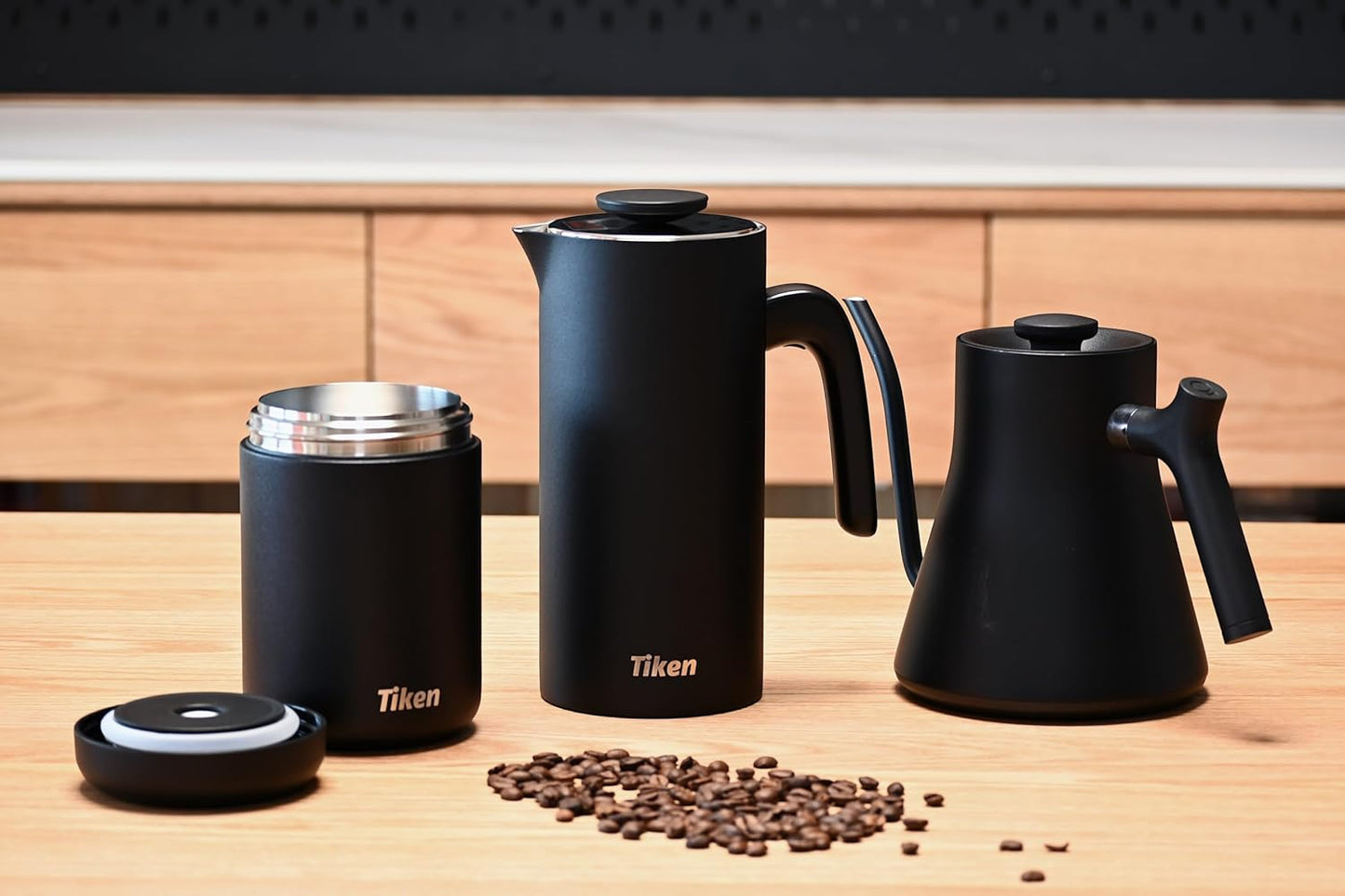 Tiken Airtight Coffee Canister Compact Size for Outdoors - Double Wall Stainless Steel, UV Blocking, Switchable to Food Storage Container 480ml Black