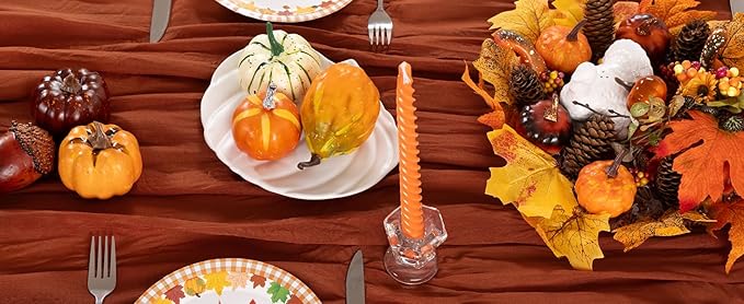 Terracotta Cheesecloth Table Runner Burnt Orange 10 Pack Christmas Table Runners 120 Inches Rust Cheese Cloth Table Decor for Xmas Holiday Season Parties Wedding Bridal Baby Shower Party