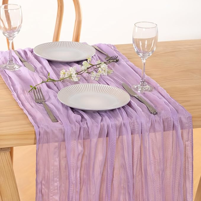 MLMC 8 Pack Lilac Purple Table Runner 10ft Rustic Lavender Cheesecloth Table Runner 35x120 Inches Gauze Cheese Cloth Decor for Fall Bridal Shower Baby Shower Birthday Wedding Decor