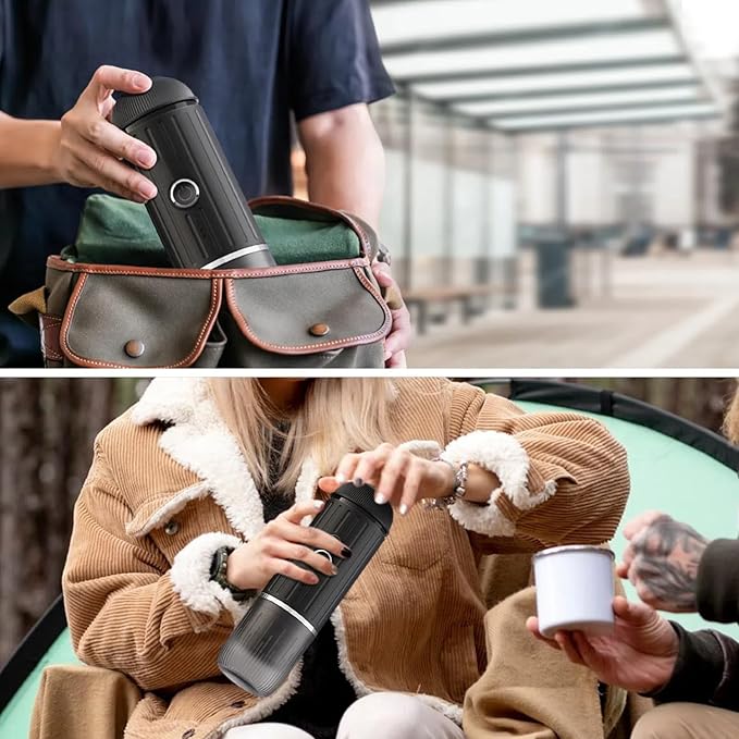 Portable Espresso Machine with 3-4 Min Self-heating, 12V Rechargeable Electric Coffee Machine 19 Bar Compatible with NS Capsules and Ground Coffee (Red)