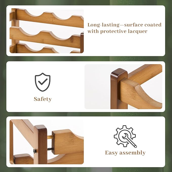 Wine Rack，Bamboo Wine Storage Cabinet Shelf，Countertop Wine Shelf- Freestanding Wine Holder for Kitchen & Pantry (Brown, 2-Tier)
