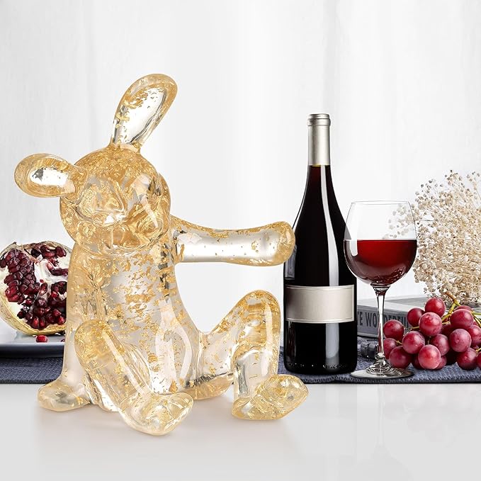 Rabbit Shaped Wine Holder Wine Rack Shelf Resin Sculpture Practical Home Decoration Crafts (Gold)