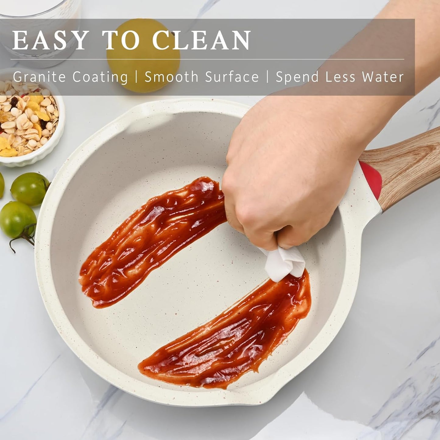 VINCHEF Sauce Pan Set with Lid 10PCS, 3 White Non Stick Cooking Pots Induction pot sets, Saucepan Set with Silicone Tools and Pot Protectors, PFAS and PFOA Free (2QT+3QT+4QT)