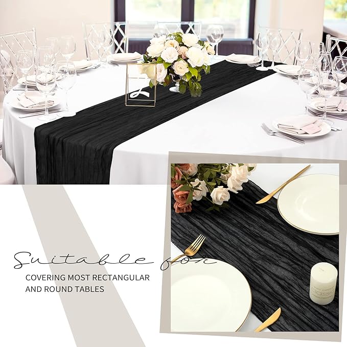 12 Pack Cheesecloth Table Runner 20 x 120 inch Cheese Cloth Table Runner Bulk,Romantic Boho Sheer Gauze Fabric Table Runners for Wedding Reception,Party,Bridal Shower Table Decor(Black)