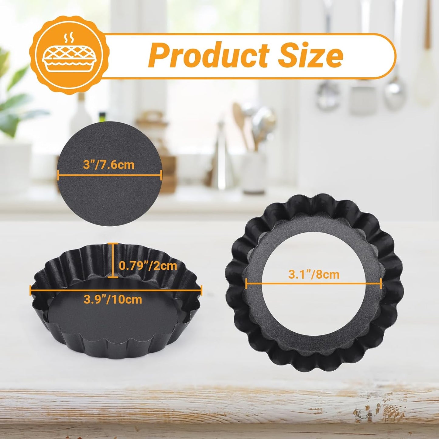 Beasea 4 Inch Mini Quiche Pan Set of 6, Non-Stick Tart Pan with Removable Bottom Round Mini Pie Pans for Oven Baking, Quiche Cheese Cakes