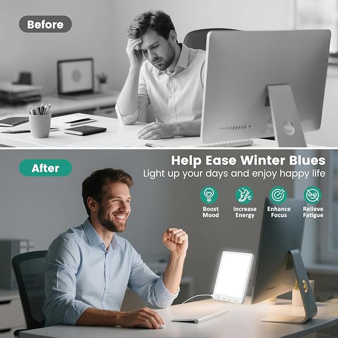 Light Therapy Lamp - 10000 Lux Therapy Light, 3 Color Temperature & Wall Mount with Memory Function, Touch Control Portable Daylight Therapy Lamp with Adjustable Brightness for Home & Office.