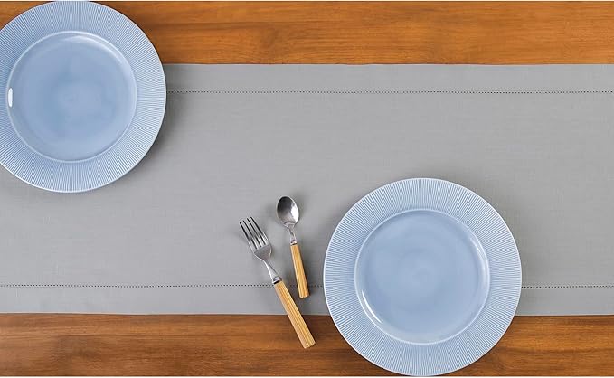 Solino Home Light Grey Table Runner 90 Inches Long - Cotton Linen Hemstitch 14 x 90 Inch Table Runner for Dining, Holiday
