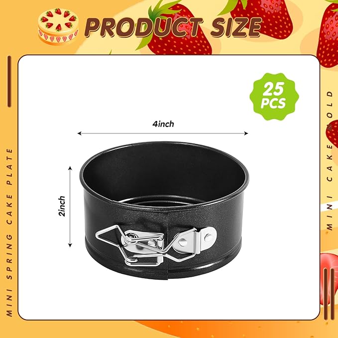 Sunnyray 25 Pcs 4 Inch Springform Pan for Baking Mini Cheesecake Pans with Removable Bottom Nonstick Leakproof Round Cake Mold Spring Form Molds for Mini Cheesecake Pizza and Quiches (Black)