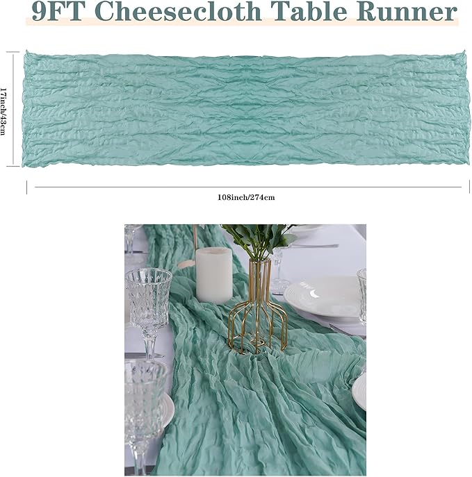 12 Pack Cheesecloth Table Runner 9ft,17 x 108 inch Gauze Table Runner Rustic Romantic Wedding Runner for Wedding Bridal Shower Fall Decoration,Dusty Blue