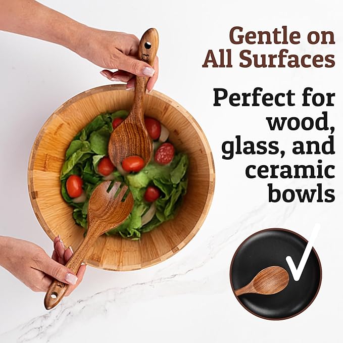 Priority Chef Wooden Spoon for Cooking – Solid Premium Non Toxic Teak Wood Spoon, Nonstick-Safe Kitchen Utensil for Stirring, Serving & Everyday Use