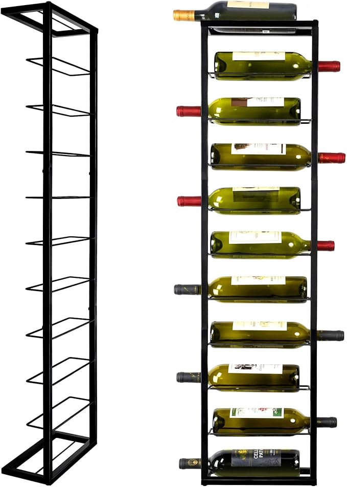 FLstudio Wall Mounted Wine Rack: 10 Bottles Wine Rack for Wall - Black Metal Wine Bottle Holder, Wall Racks for Wine Bottles Display and Storage, Hanging Bottle Organizer for Home Bar, Kitchen