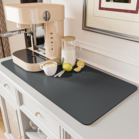 AMOAMI-Coffee Mat Hide Stain Rubber Backed Absorbent Dish Drying Mat for Kitchen Counter-Fit Under Coffee Bar Accessories Maker Machine Pot Espresso Machine Dish Rack