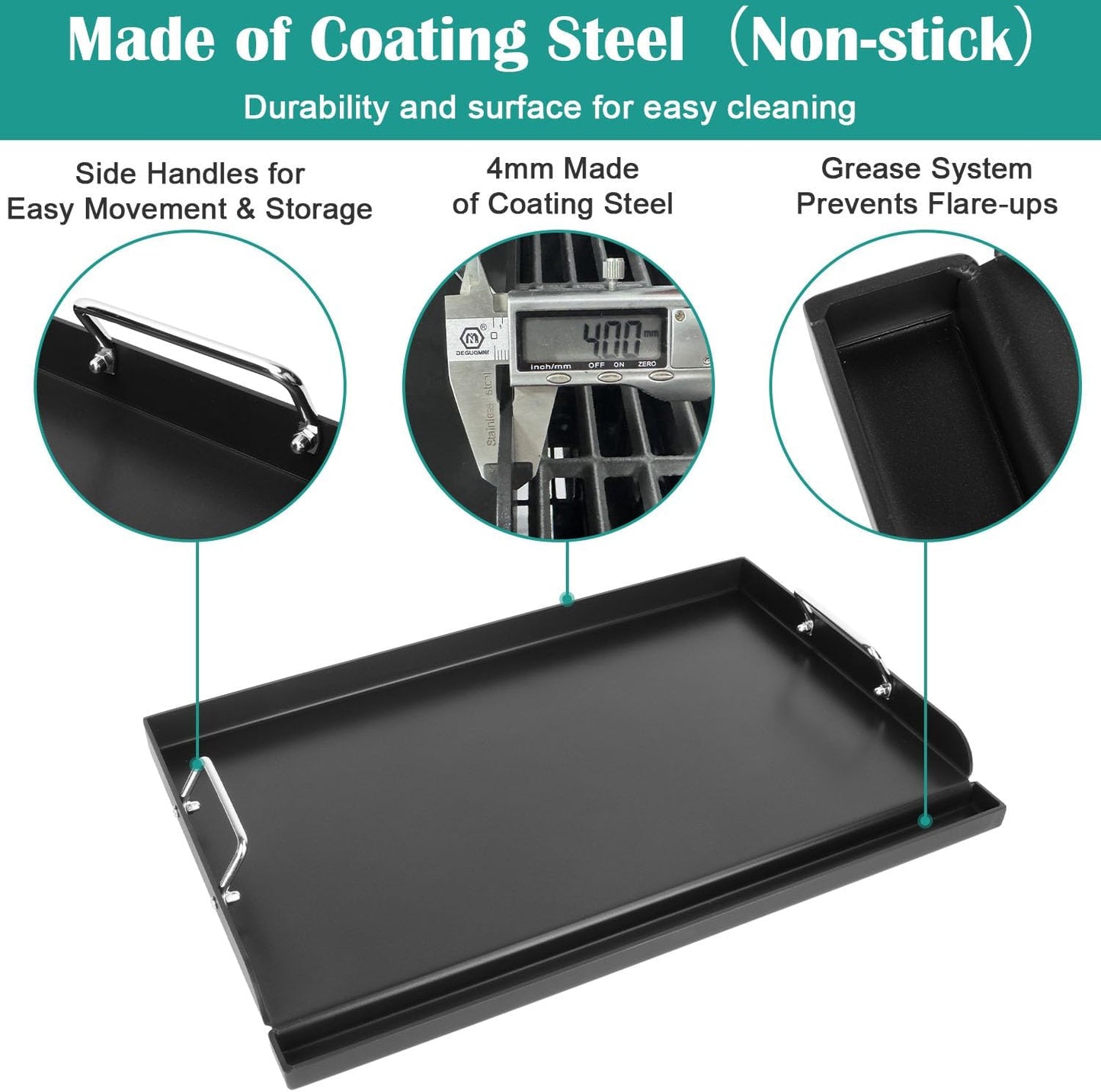 17"x13” Nonstick Coating Griddle for Gas Grill, Universal Griddle Insert for Gas Stove/Gas Grill/Electric/Charcoal Flat Top Plate for Outdoor Cooking and Camping Grilling