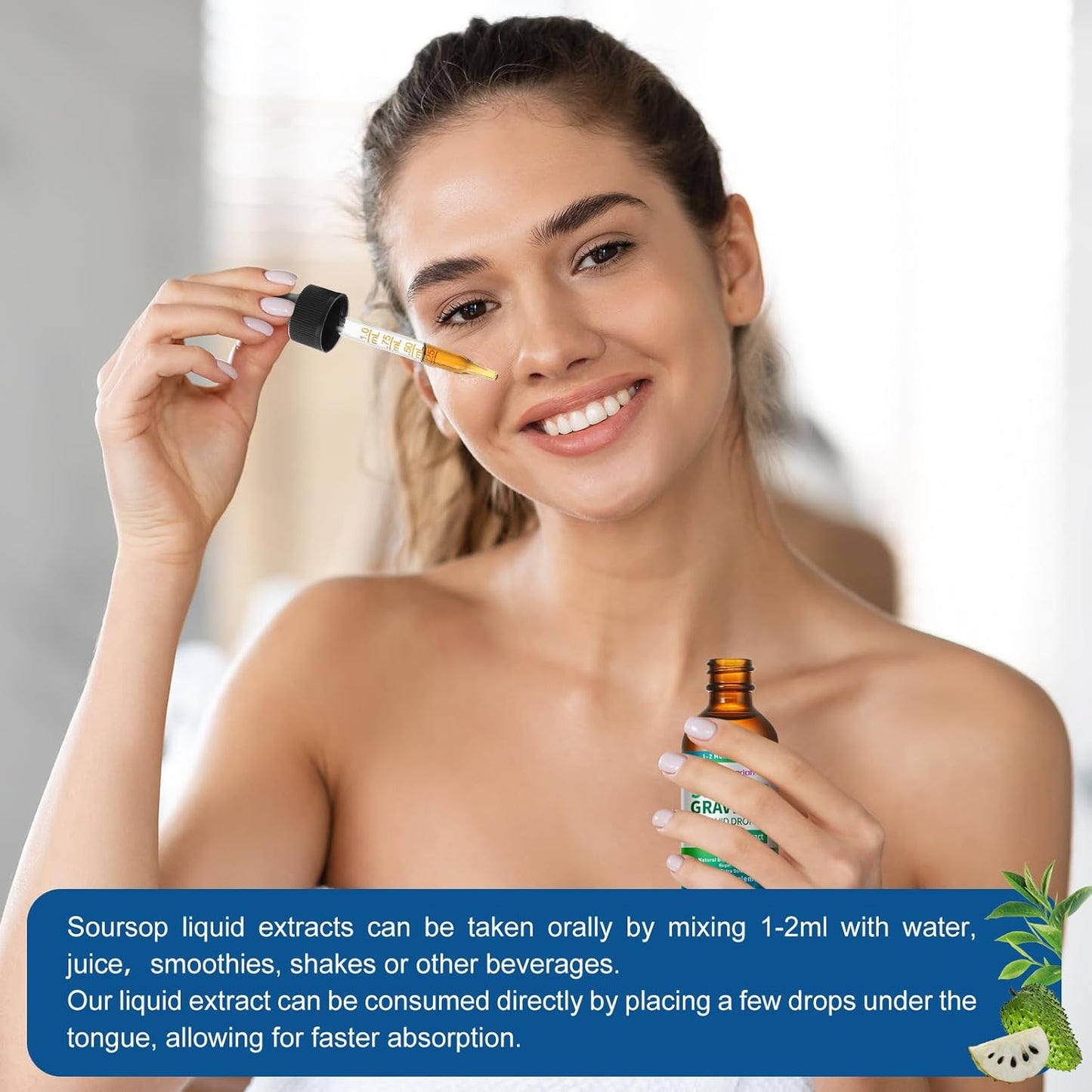 Soursop Graviola Liquid Drops Supplement with Sea Moss Extract, Soursop Bitters Liquid for Cell Support & Regeneration, Immunity, Liver, Antioxidant, Graviola Leaves Extract 2 Month Supply 60ML