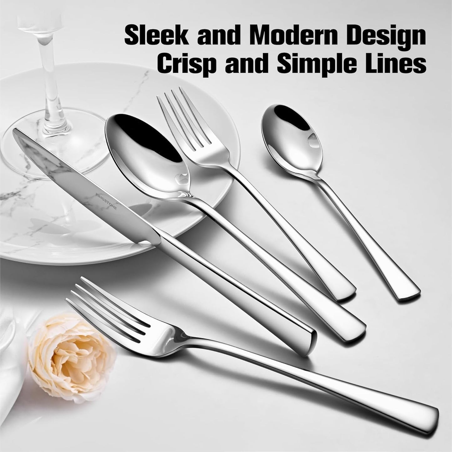 KINGSTONE 18/10 Stainless Steel Flatware, 15-Piece Forged Silverware Set for 3, Mirror Polished Cutlery Set Dishwaher Safe for Home, Restaurant, Wedding, Party